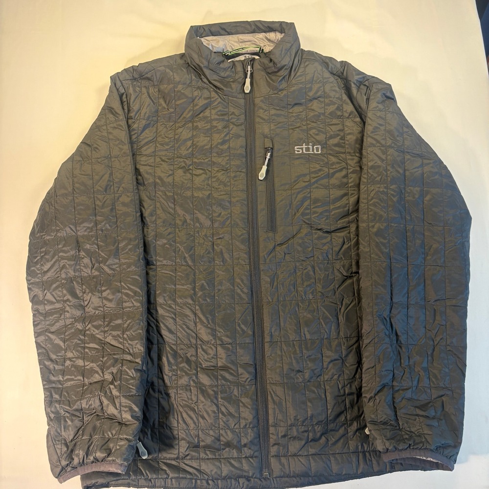 Stio Mens Quilted Puffer Jacket Gray Full Zip Logo Size M
